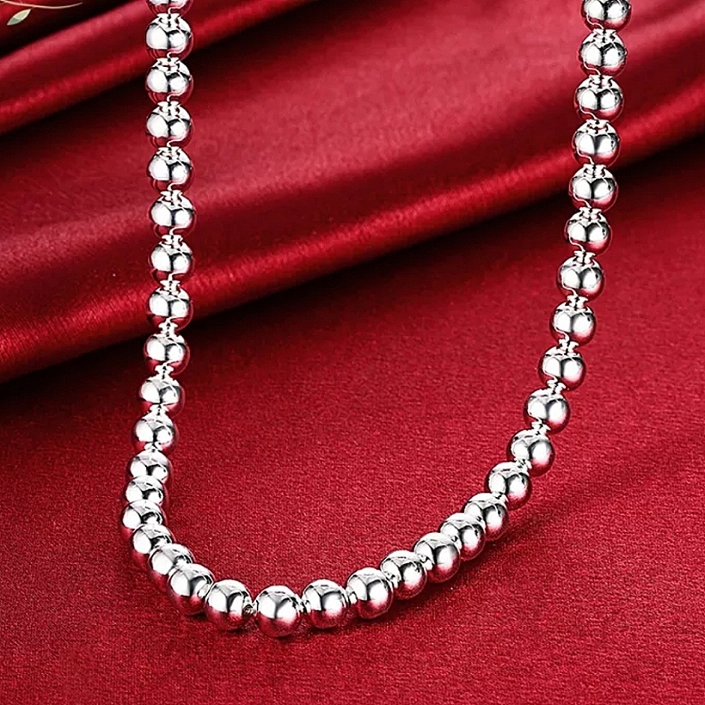 Beaded Ball Sterling Silver Necklace 10mm